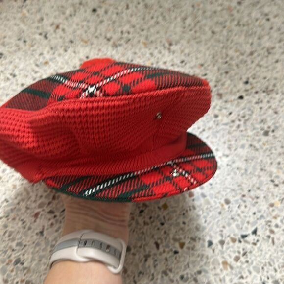 Red green tartan holiday plaid flat hat wool Fails worth Christmas - Picture 2 of 4